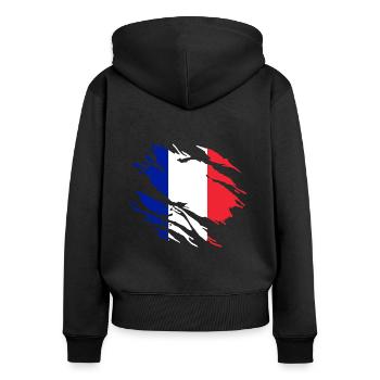 Drapeau france - Sweat à capuche zippé Premium bio Femme - noir - Dos - Julia (174cm)