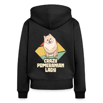 Crazy Pomeranian Lady - Zwergspitz Pom - Frauen Premium Bio Zip Hoodie - Schwarz - Hinten - Julia (174cm)