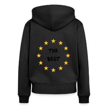 The best - Frauen Premium Bio Zip Hoodie - Schwarz - Hinten - Julia (174cm)