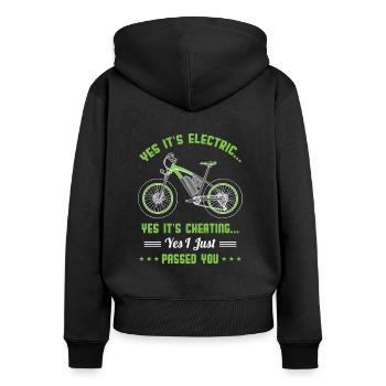 E-Bike Fahrrad Schummeln Fahrradfahren Elektrisch - Frauen Premium Bio Zip Hoodie - Schwarz - Hinten - Julia (174cm)