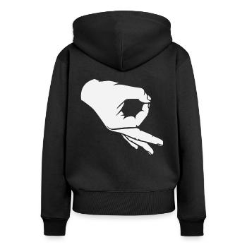 Jeu de trou cadeau rejoué cercle doigt de jeu - Sweat à capuche zippé Premium bio Femme - noir - Dos - Julia (174cm)