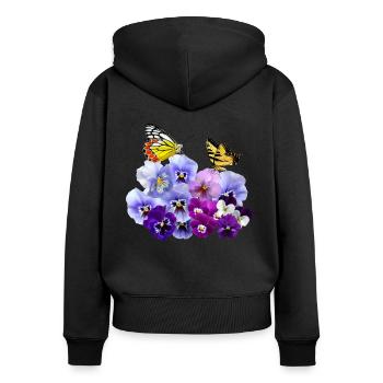 Stiefmütterchen Mit Gelben Schmetterlingen - Frauen Premium Bio Zip Hoodie - Schwarz - Hinten - Julia (174cm)