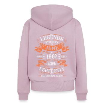 1967 June Limited Edition 56th Birthday Outfit - Women's Premium Organic Zip Hoodie - dusky pink - Back - Julia (174cm)
