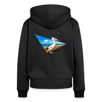 Pélican sur la plage avec une forme dynamique - Sweat à capuche zippé Premium bio Femme - noir - Dos - Julia (174cm)