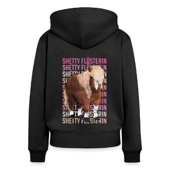 Retro Shetty Flüsterin Spruch Shetland Pony - Frauen Premium Bio Zip Hoodie - Schwarz - Hinten - Julia (174cm)
