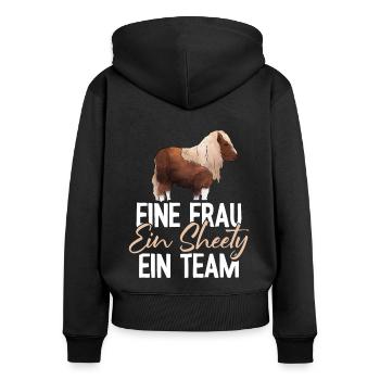 Shetty und Frau ein Team Shetland Pony reiten - Frauen Premium Bio Zip Hoodie - Schwarz - Hinten - Julia (174cm)