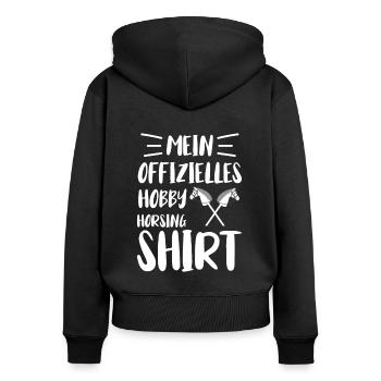 Steckenpferd mein Hobby Horse - Frauen Premium Bio Zip Hoodie - Schwarz - Hinten - Julia (174cm)