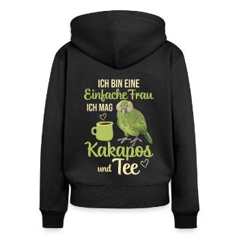 Ich mag Kakapos und Tee Papagei - Frauen Premium Bio Zip Hoodie - Schwarz - Hinten - Julia (174cm)