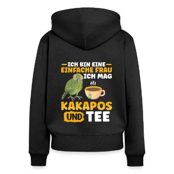 Ich mag Kakapos und Tee Papagei - Frauen Premium Bio Zip Hoodie - Schwarz - Hinten - Julia (174cm)