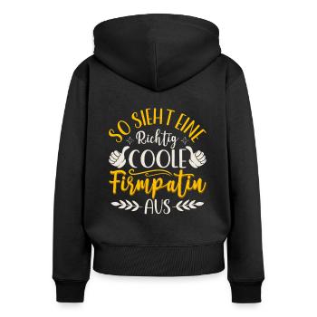 So sieht eine richtig coole Firmpatin aus - Frauen Premium Bio Zip Hoodie - Schwarz - Hinten - Julia (174cm)