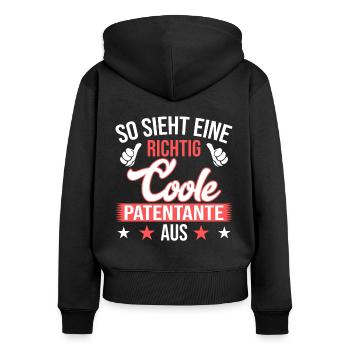 So sieht eine richtig coole Patentante Taufpatin - Frauen Premium Bio Zip Hoodie - Schwarz - Hinten - Julia (174cm)
