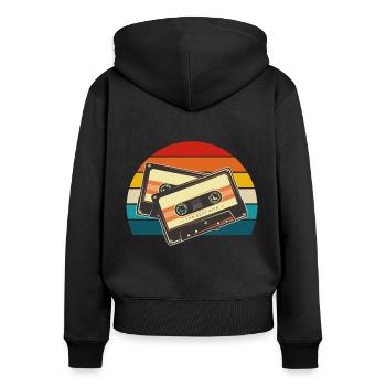 Kassette - Frauen Premium Bio Zip Hoodie - Schwarz - Hinten - Julia (174cm)