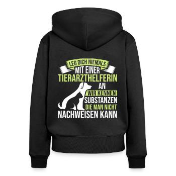 Leg dich niemals an TFA Veterinär - Frauen Premium Bio Zip Hoodie - Schwarz - Hinten - Julia (174cm)