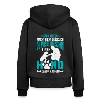 Hund macht glücklich Hundebesitzer - Frauen Premium Bio Zip Hoodie - Schwarz - Hinten - Julia (174cm)
