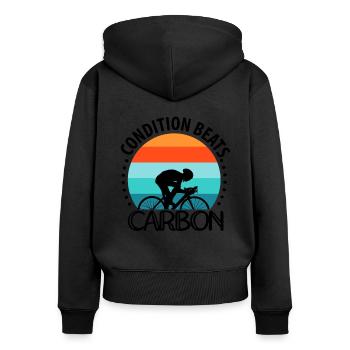 L’état bat le carbone - Sweat à capuche zippé Premium bio Femme - noir - Dos - Julia (174cm)