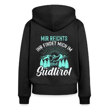 Ihr findet mich im Südtirol Südtiroler - Frauen Premium Bio Zip Hoodie - Schwarz - Hinten - Julia (174cm)