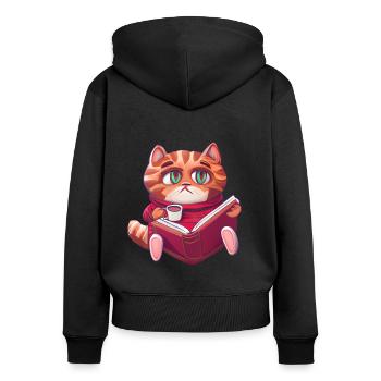 Katze Lesen Bücher Buch - Frauen Premium Bio Zip Hoodie - Schwarz - Hinten - Julia (174cm)