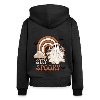 Halloween Stay Spooky - Frauen Premium Bio Zip Hoodie - Schwarz - Hinten - Julia (174cm)