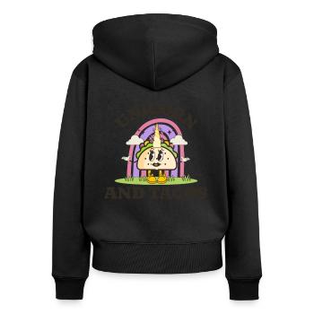 Tacos Tacos Cuisine mexicaine - Sweat à capuche zippé Premium bio Femme - noir - Dos - Julia (174cm)