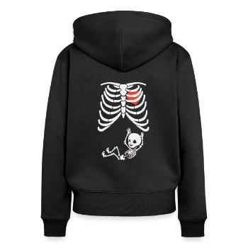 BABYBAUCH SKELETT SCHWANGERSCHAFT RIPPEN GESCHENK - Frauen Premium Bio Zip Hoodie - Schwarz - Hinten - Julia (174cm)