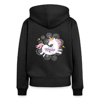 Vorname Mila Einhorn Geschenk - Frauen Premium Bio Zip Hoodie - Schwarz - Hinten - Julia (174cm)