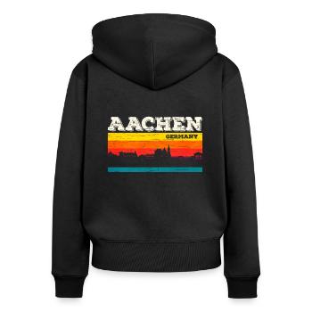 Aachen - Frauen Premium Bio Zip Hoodie - Schwarz - Hinten - Julia (174cm)