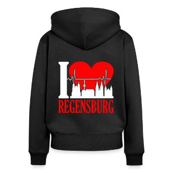 Regensburg - Frauen Premium Bio Zip Hoodie - Schwarz - Hinten - Julia (174cm)