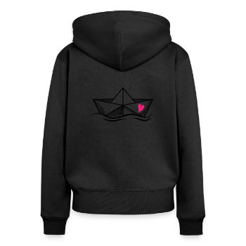 Papierschiff Meer Papierboot Papierschiffchen - Frauen Premium Bio Zip Hoodie - Schwarz - Hinten - Julia (174cm)