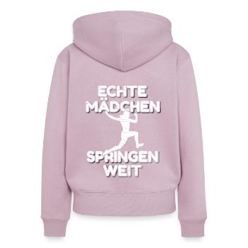 Weitsprung - Frauen Premium Bio Zip Hoodie - Altrosa - Hinten - Julia (174cm)