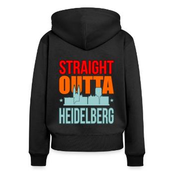 Heidelberg - Frauen Premium Bio Zip Hoodie - Schwarz - Hinten - Julia (174cm)