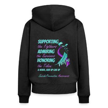 Aide contre le suicide Cadeau - Sweat à capuche zippé Premium bio Femme - noir - Dos - Julia (174cm)