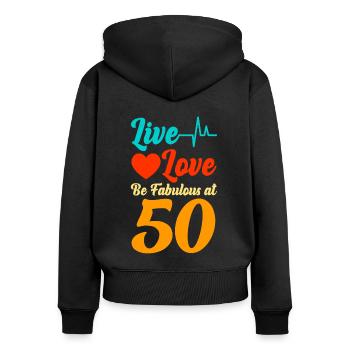 50th birthday - Women's Premium Organic Zip Hoodie - black - Back - Julia (174cm)