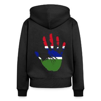 Gambia - Frauen Premium Bio Zip Hoodie - Schwarz - Hinten - Julia (174cm)