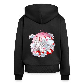 renard japon - Sweat à capuche zippé Premium bio Femme - noir - Dos - Julia (174cm)