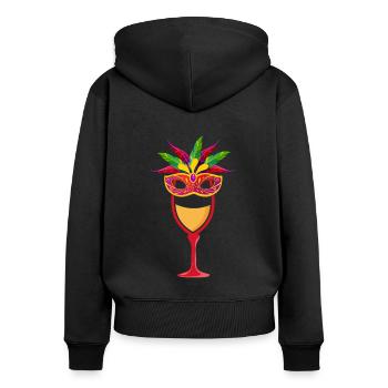 Wein - Frauen Premium Bio Zip Hoodie - Schwarz - Hinten - Julia (174cm)