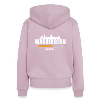 Horizon de Washington - Sweat à capuche zippé Premium bio Femme - rose poudré - Dos - Julia (174cm)