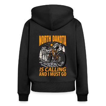 Cadeau d’aventurier du Dakota du Nord - Sweat à capuche zippé Premium bio Femme - noir - Dos - Julia (174cm)