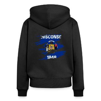 Wisconsin haus geschenk - Frauen Premium Bio Zip Hoodie - Schwarz - Hinten - Julia (174cm)