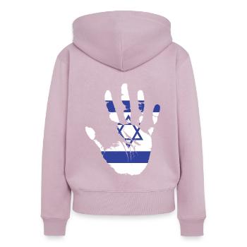 Israël - Sweat à capuche zippé Premium bio Femme - rose poudré - Dos - Julia (174cm)