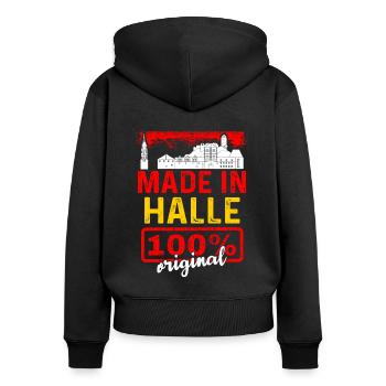 Kiel - Frauen Premium Bio Zip Hoodie - Schwarz - Hinten - Julia (174cm)