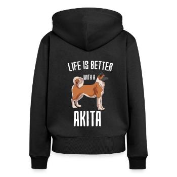 Akita - Frauen Premium Bio Zip Hoodie - Schwarz - Hinten - Julia (174cm)
