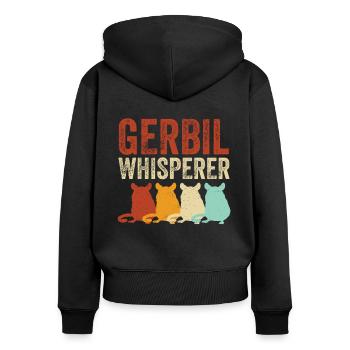 Rennmaus - Frauen Premium Bio Zip Hoodie - Schwarz - Hinten - Julia (174cm)
