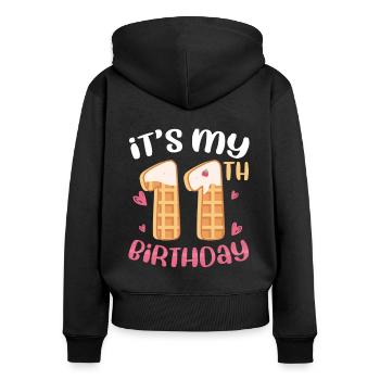 Gaufre du 11e anniversaire - Sweat à capuche zippé Premium bio Femme - noir - Dos - Julia (174cm)