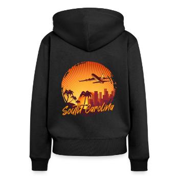 South Carolina - Frauen Premium Bio Zip Hoodie - Schwarz - Hinten - Julia (174cm)