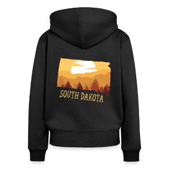 South Dakota - Frauen Premium Bio Zip Hoodie - Schwarz - Hinten - Julia (174cm)