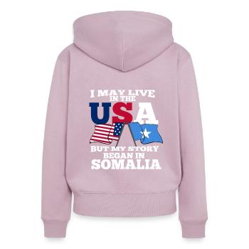 Somalia - Frauen Premium Bio Zip Hoodie - Altrosa - Hinten - Julia (174cm)