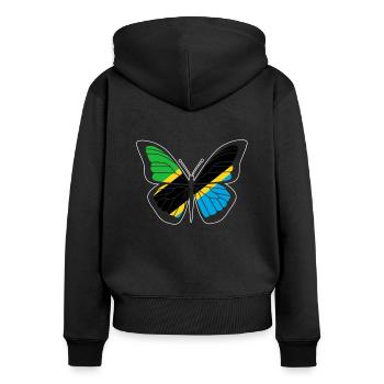 Tanzanie - Sweat à capuche zippé Premium bio Femme - noir - Dos - Julia (174cm)
