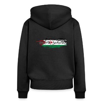 Sahara occidental - Sweat à capuche zippé Premium bio Femme - noir - Dos - Julia (174cm)