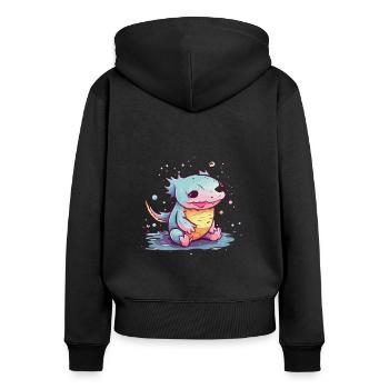 Mignon style anime axolotl kawaii - Sweat à capuche zippé Premium bio Femme - noir - Dos - Julia (174cm)