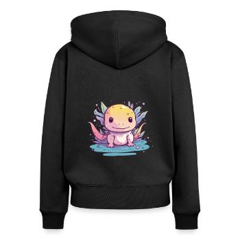 Mignon style anime axolotl kawaii - Sweat à capuche zippé Premium bio Femme - noir - Dos - Julia (174cm)